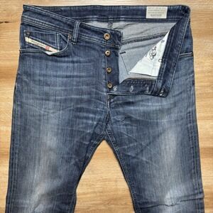 Diesel Jeans Men 33x34 Blue Waykee Straight Leg Stretch Denim Worn Ripped 0814W